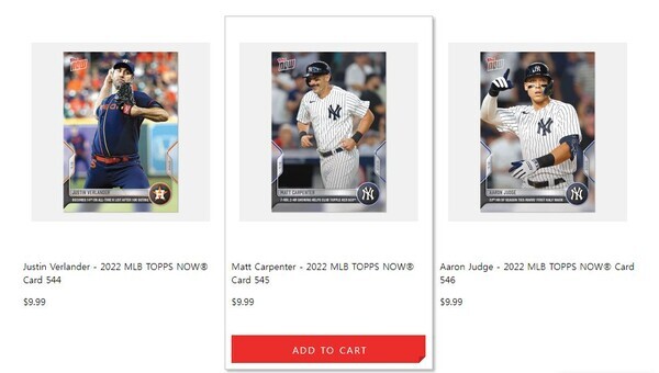 탑스(Topps) 홈페이지에서 판매되고 있는 다양한 스포츠 카드 [사진출처=탑스 홈페이지]