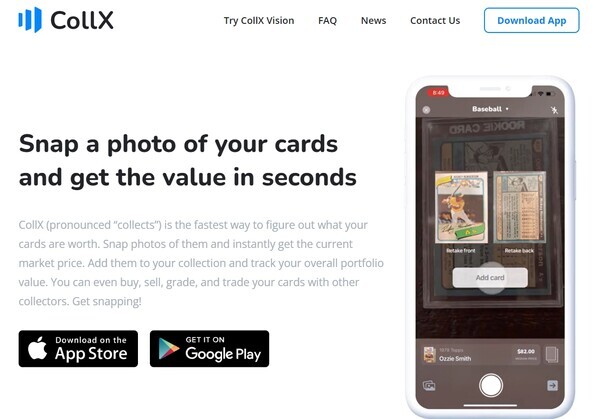 사용자가 스포츠 카드 사진을 찍고 현재 시장 가격의 평균을 찾을 수 있는 시각적 인식 애플리케이션 ‘CollX’ 사용자가 20만명을 넘기며 인기를 끌고 있다.