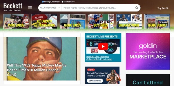 베켓콜렉티블스는 1979년 제임스 베켓 박사에 의해 고전적인 미국 스포츠 카드의 가격 가이드로 설립된 기업이다. [사진출처 : 베켓콜렉티블스 홈페이지]