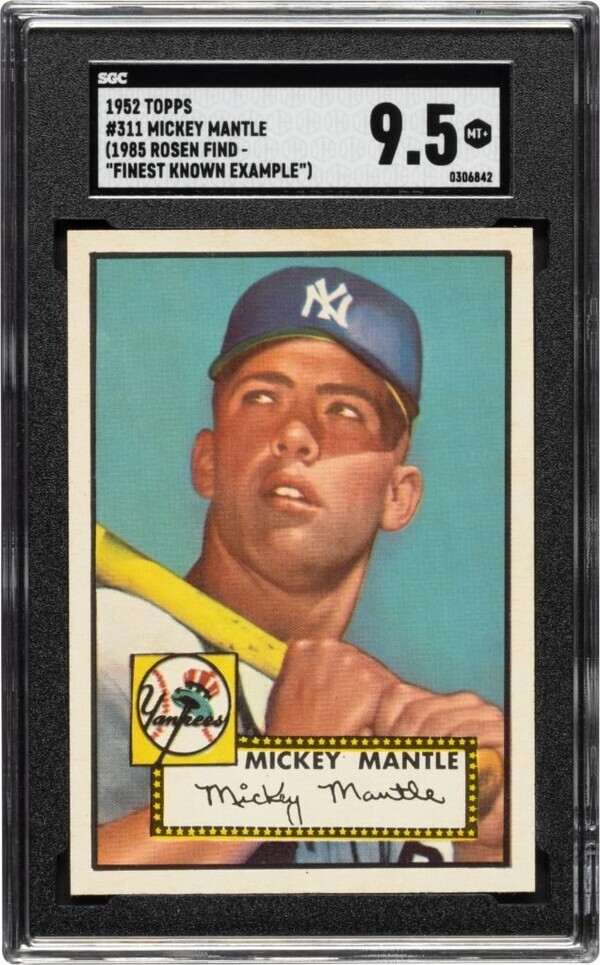 미국 프로야구의 전설 미키 맨틀(Mickey Charles Mantle)의 1952 Topps Mickey Mantle 카드가 역대 스포츠카드 최고가를 넘어설 전망이다. [사진출처:헤리티지옥션]