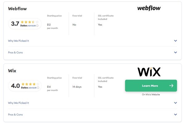 웹플로우(Webflow)와 윅스(Wix)는 코딩 지식 없이도 콘텐츠를 끌어다 놓을 수 있는 사용하기 쉬운 웹사이트 구축 플랫폼이다. [사진출처: 구글플레이]