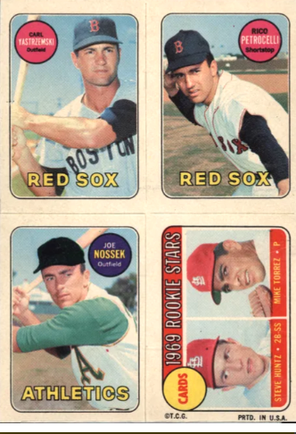 1969 4 in 1은 그해 말 카드 팩에 삽입된 축구 우표에 초점을 맞췄다”며, “4-in-1 개념은 야구에서 시작됐다. [사진출처=탑스]