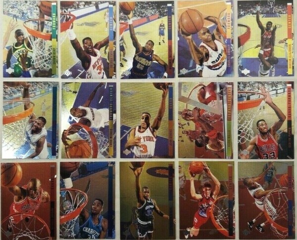 NBA 1993~94 어퍼 덱 스페셜 에디션 카드 세트는 사진이 백보드의 투명한 플렉시 글라스 뒤에서 촬영된 장면이라 더 생동감 넘치는 모습으로 수집가들로부터 큰 호응을 얻고 있다. [사진출처=이베이]