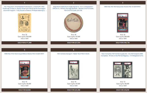 메모리 레인 옥션(Memory Lane Auctions) 겨울 희귀품 경매에서는 1,800장 이상의 로트가 경매에 나와 670만 달러의 매출을 올렸다.[사진출처=메모리 레인 옥션]