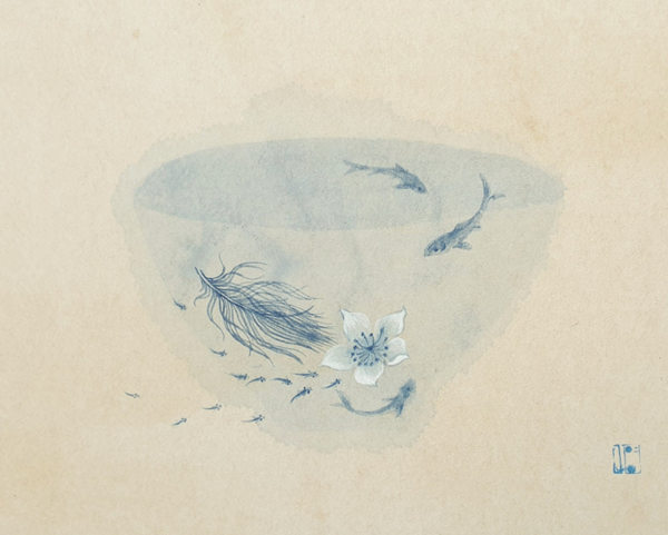 조미영CHOMIYOUNG_깃羽 오아시스Oasis, 지본채색, 20cm x 25cm, 2023.