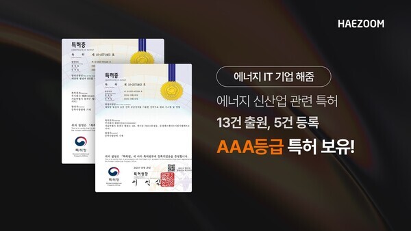 발전량 예측 기술로 AAA등급 특허 보유, 올해 특허 출원만 13건 달해.  사진=해줌