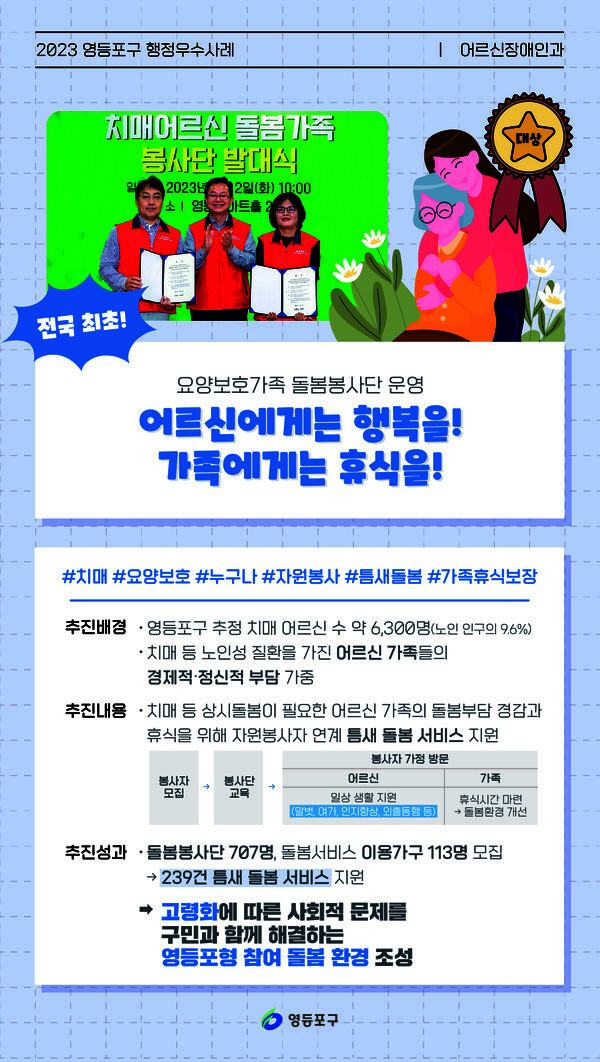 ‘요양보호가족 돌봄봉사단 운영’ 대상 . 사진=영등포구