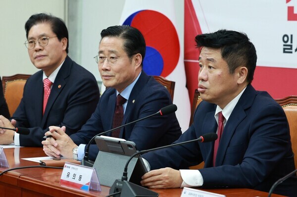 유의동 국민의힘 정책위의장이 11일 오후 서울 여의도 국회에서 열린 '서민·소상공인에게 힘이 되는 신용사면' 민·당·정 협의회에서 인사말을 하고 있다. 사진 = 뉴시스