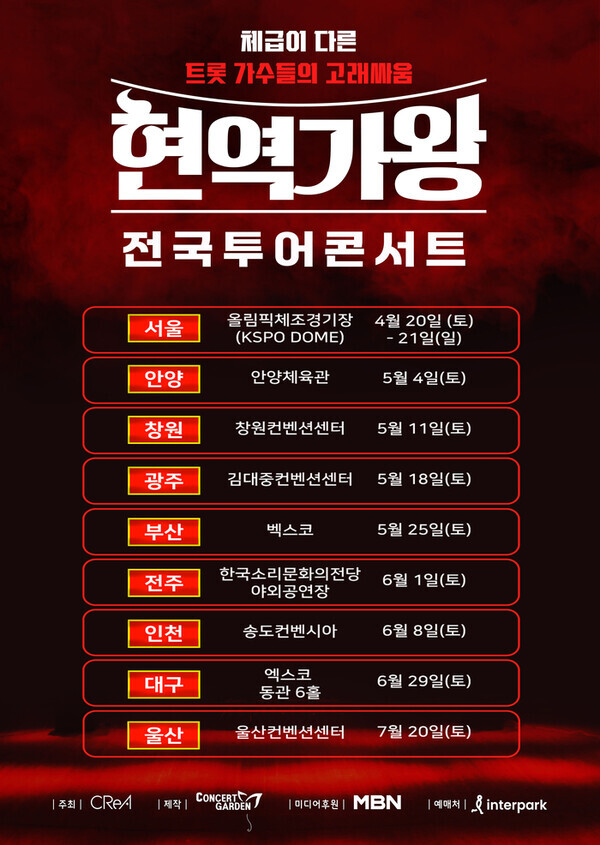 현역가왕’ 전국투어 콘서트 일정. 사진=콘서트가든(주)